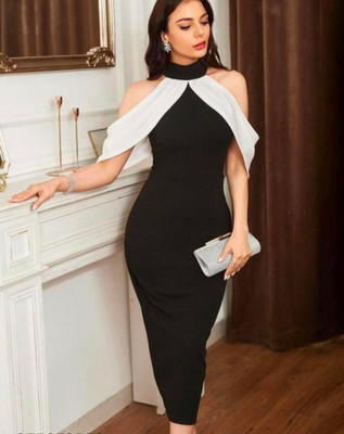 IUGA Women Bodycon Black Midi/Calf Length Dress