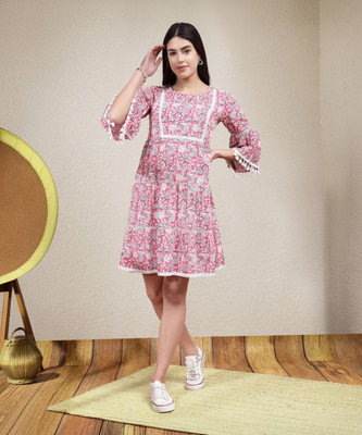 Stylum Women A-line Pink Above Knee/Mid Thigh Length Dress