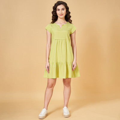 YU by Pantaloons Women Fit and Flare Yellow Knee Length Dress
