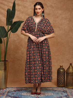 Globus Women Fit and Flare Multicolor Midi/Calf Length Dress