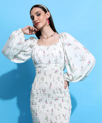 Tokyo Talkies Women Bodycon White Mini/Short Dress