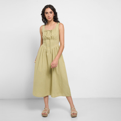 Honey By Pantaloons Women A-line Green Above Knee/Mid Thigh Length Dress