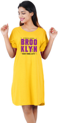 BEFLI Women T Shirt Yellow Knee Length Dress