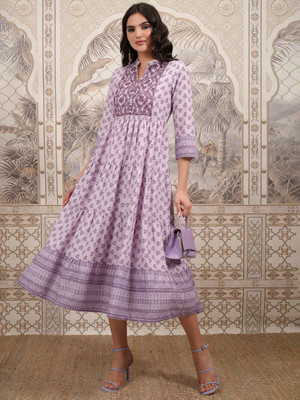 Vishudh Women Tiered Purple Midi/Calf Length Dress