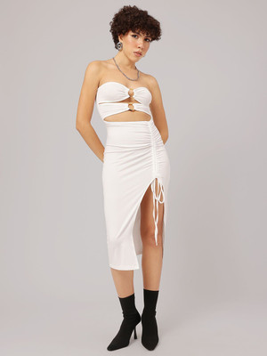 Dressberry Women A-line White Midi/Calf Length Dress