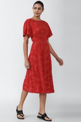 VAN HEUSEN Women A-line Red Midi/Calf Length Dress