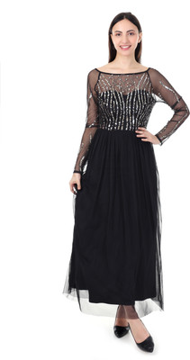 FAM INDIA Women Gown Black Maxi/Full Length Dress