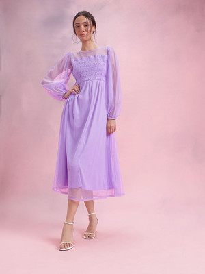 Dressberry Women Fit and Flare Purple Midi/Calf Length Dress