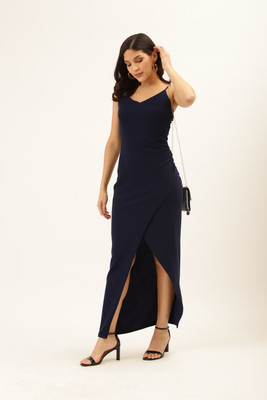 METRONAUT Women Bodycon Dark Blue Maxi/Full Length Dress
