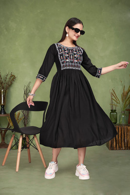 Joqcey Women Fit and Flare Multicolor Midi/Calf Length Dress