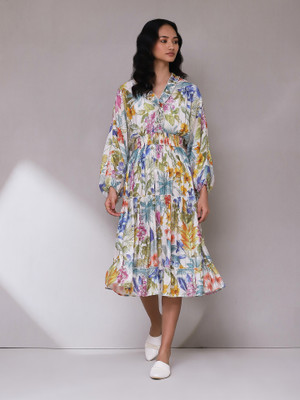 aarke Ritu Kumar Women Fit and Flare White Midi/Calf Length Dress