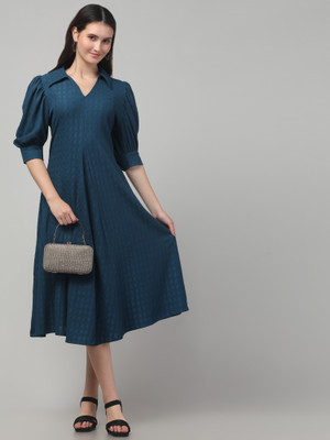 clobug Women A-line Blue Midi/Calf Length Dress