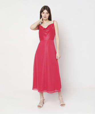 VERO MODA Women A-line Red Midi/Calf Length Dress