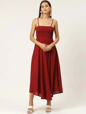 IQRAAR Women Empire Waist Maroon Maxi/Full Length Dress