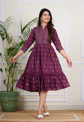 Twirl Tales Women A-line Maroon Midi/Calf Length Dress