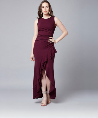 ATHENA Women Asymmetric Maroon Maxi/Full Length Dress