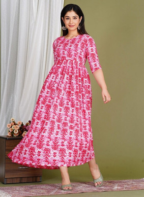 AAVRITTIQUEENS Women Fit and Flare Multicolor Below Knee Dress