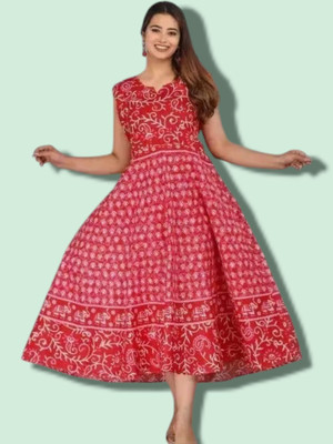 Tankavi Women Fit and Flare Pink Knee Length Dress