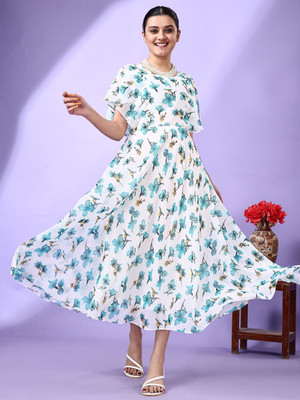 Fashion2wear Women Fit and Flare White Maxi/Full Length Dress