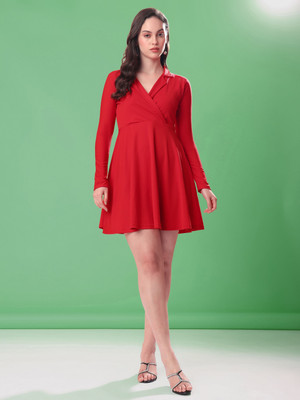 PURVAJA Women Fit and Flare Red Mini/Short Dress