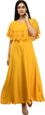 IQRA FASHION Women Gown Yellow Dress