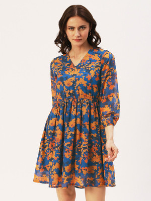 Dressberry Women Fit and Flare Blue Above Knee/Mid Thigh Length Dress