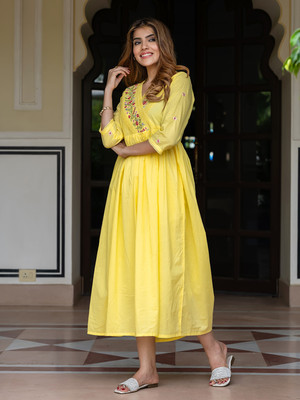 Roadster Women Fit and Flare Yellow Midi/Calf Length Dress