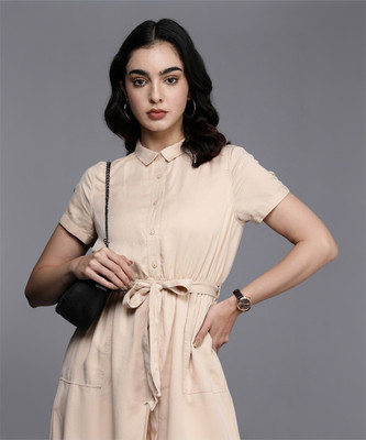 Allen Solly Women A-line Beige Above Knee/Mid Thigh Length Dress