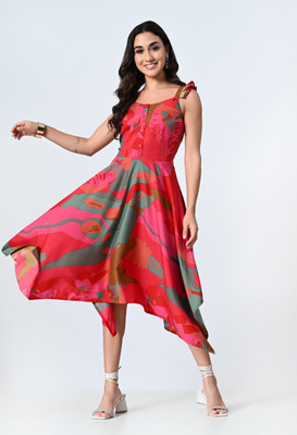 ALL WAYS YOU Women A-line Multicolor Midi/Calf Length Dress
