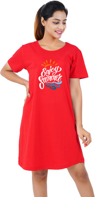 BEFLI Women T Shirt Red Knee Length Dress
