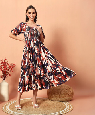 ZWERLON Women A-line Brown Midi/Calf Length Dress