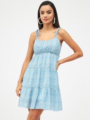 HARPA Women Fit and Flare White, Light Blue Dress