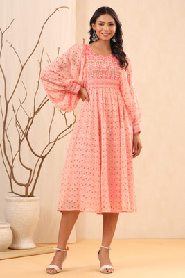 Juniper Women Fit and Flare Pink Midi/Calf Length Dress