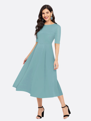 london belly Women Fit and Flare Light Green Midi/Calf Length Dress