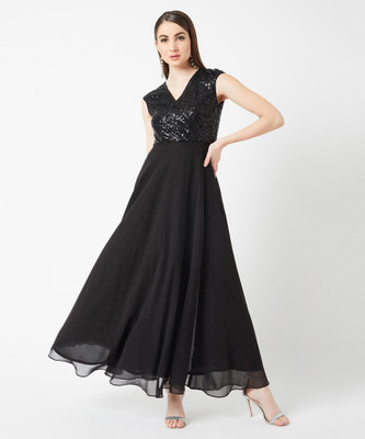 Miss Chase Women Wrap Black Maxi/Full Length Dress