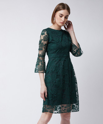 Dressberry Women A-line Green Above Knee/Mid Thigh Length Dress