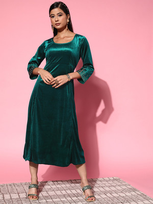 Shae by SASSAFRAS Women A-line Green Midi/Calf Length Dress