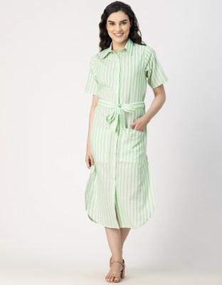 moomaya Women Shirt Green Midi/Calf Length Dress