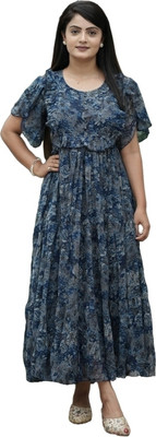Parth Creation Women A-line Blue Maxi/Full Length Dress