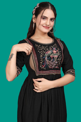 HouseOfCommon Women Fit and Flare Black Below Knee Dress