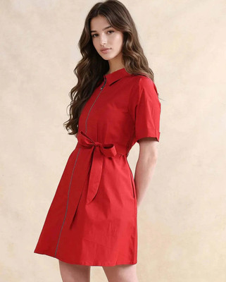 RAREISM Women Fit and Flare Maroon Mini/Short Dress