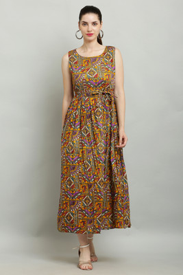 A R J FASHION Women A-line Multicolor Midi/Calf Length Dress