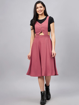 WineRed Women Pinafore Pink, Black Knee Length Dress