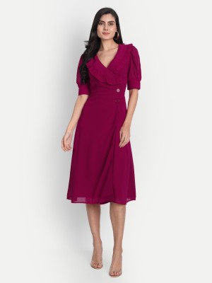 Yarnic Women Fit and Flare Maroon Dress