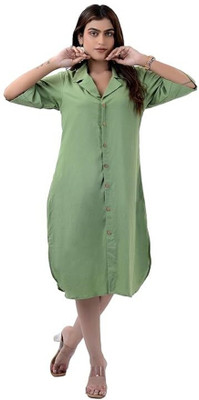 TARAKA Women A-line Green Knee Length Dress