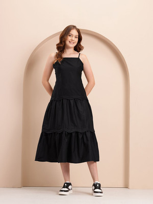 Mast & Harbour Women Fit and Flare Black Midi/Calf Length Dress