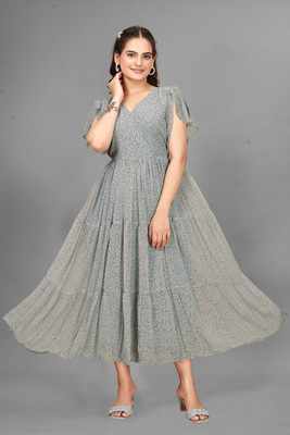 Rosasignora Women Maxi Grey Knee Length Dress