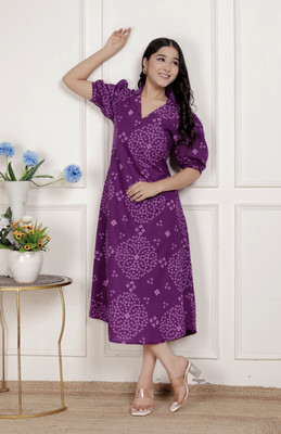ANGIYA Women A-line Purple Midi/Calf Length Dress