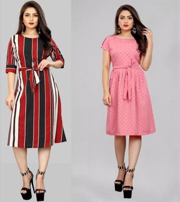 maruti fab Women Fit and Flare Red Below Knee Dress