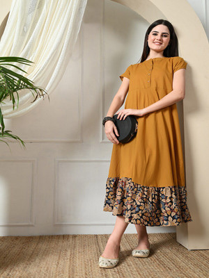 Sangria Women A-line Yellow Maxi/Full Length Dress